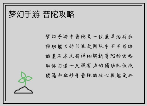 梦幻手游 普陀攻略